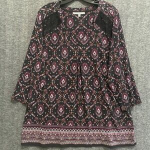 Daniel Rainn Top Women 2X Black Floral Lace Stretch Boho Fairy Grunge Whimsigoth